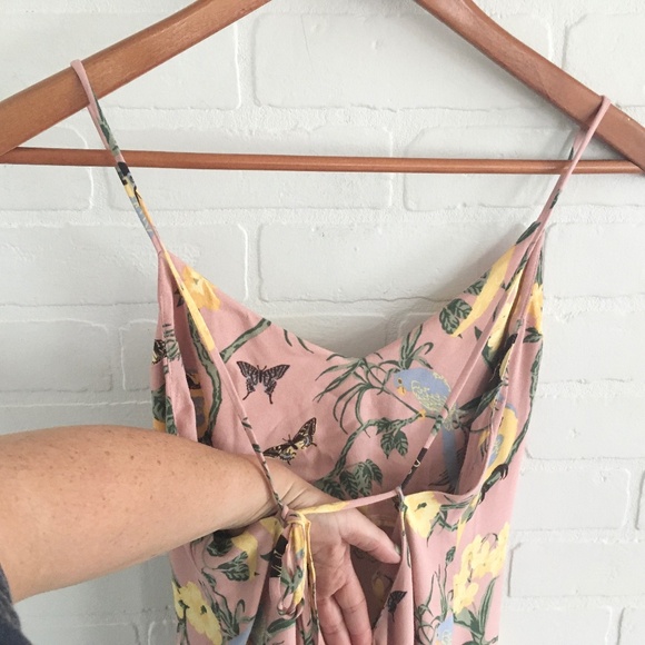 Reformation Midi Chianti Dress Blush Pink Conga Print Birds Floral Open back XS - Picture 6 of 16
